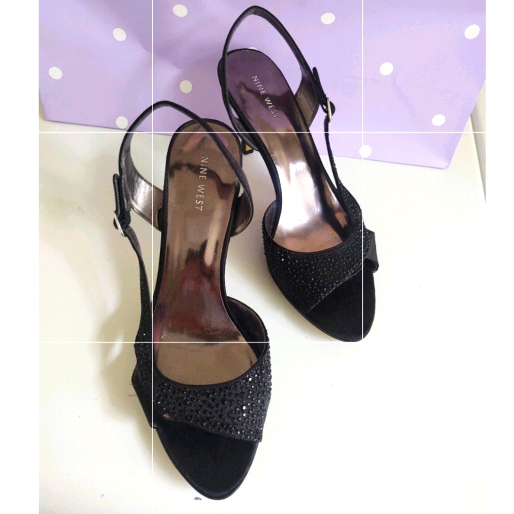 Nine west Black studded heels, open toe, super cute! Size 9.5